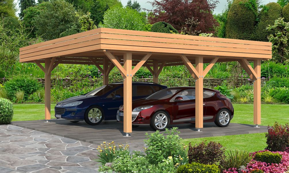 Doppelcarport Ibéris | Flachdach | aus Douglasienholz | 650x618cm
