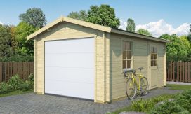 Holzgarage Loire | Satteldach | Motorisiertes Sektionaltor | Wandstärke 44 mm | 330x500cm