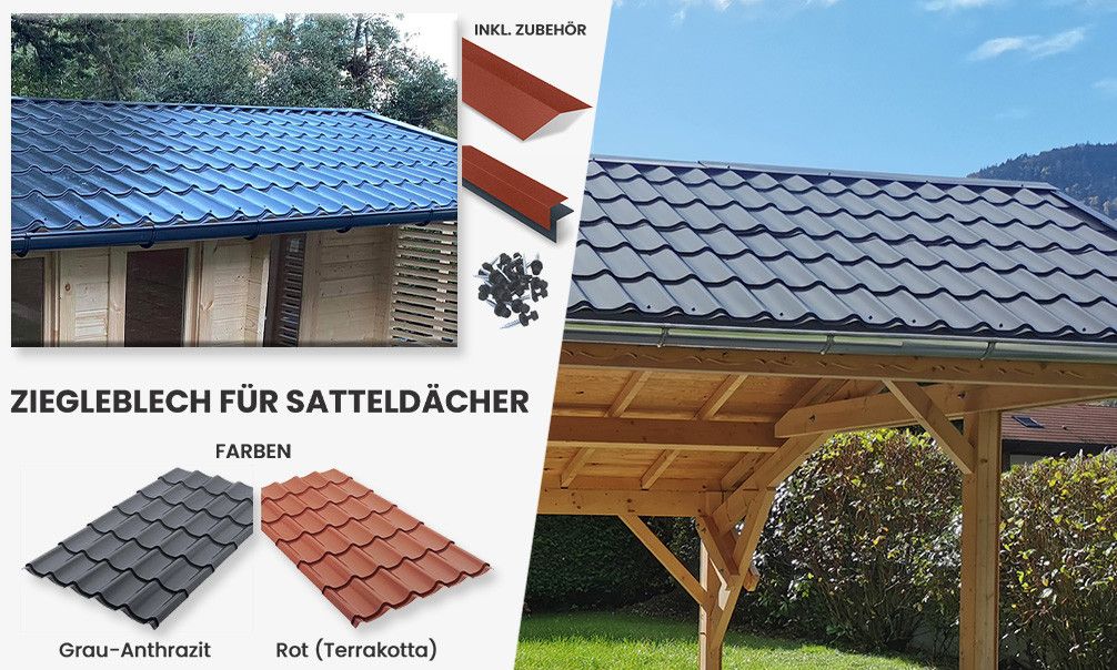 Ziegelblech (Pfannenblech) für leichte und langlebige Dächer | Gartenhaus Roubaix