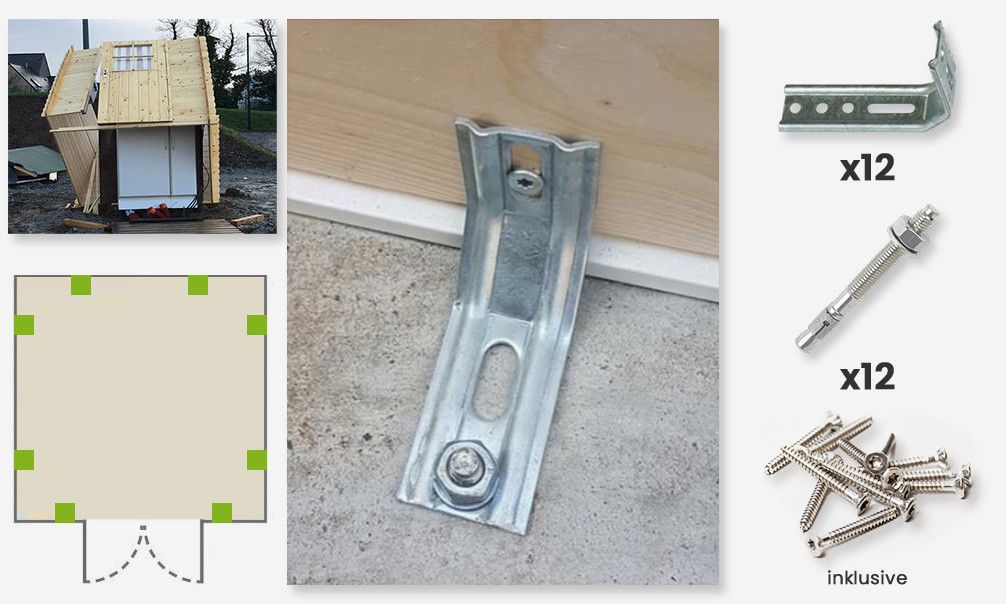 Sturmwinkel Set für die Befestigung des Gartenhauses am Fundament
