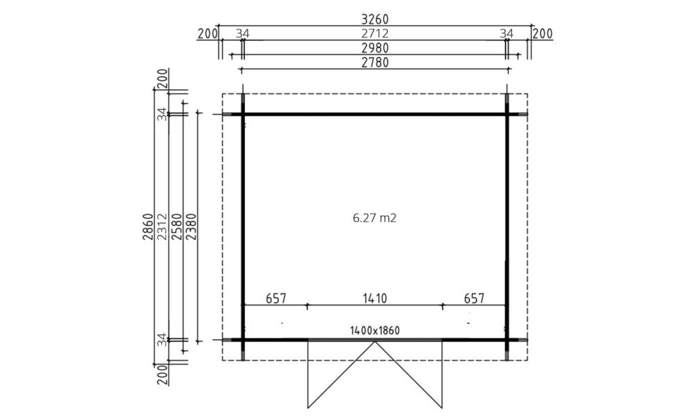 Gartenhaus Lyon 7 | Flachdach | Wandstärke 34mm | 278x238cm