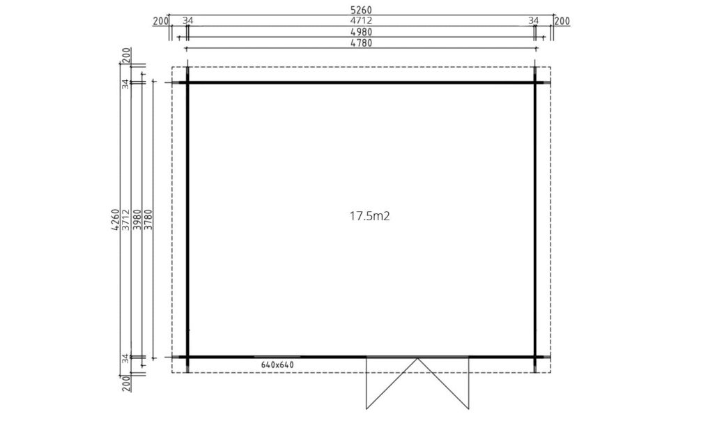 Gartenhaus Lyon 18 | Flachdach | Wandstärke 34mm | 478x378cm