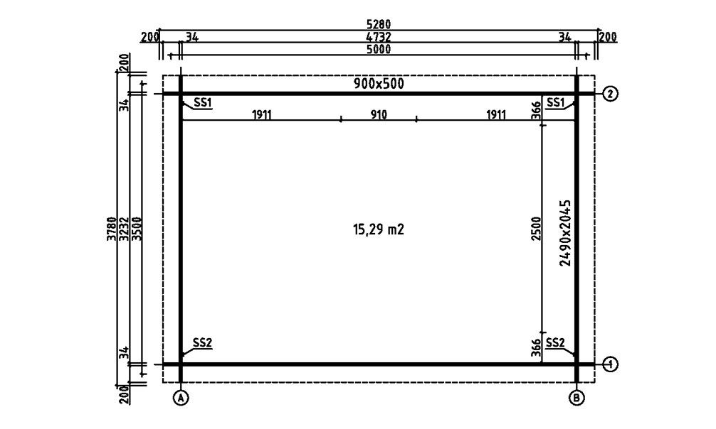 Holzgarage Nanterre | Flachdach | Motorisiertes Sektionaltor | Wandstärke 34 mm | 330x480cm