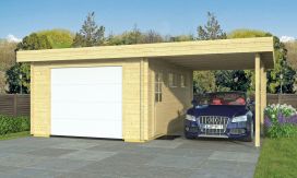 Holzgarage mit Carport Drôme | Motorisiertes Sektionaltor| Wandstärke 44mm | 645.4x510cm