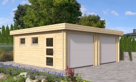 Doppelgarage aus Holz Martigues 44 | Flachdach | Motorisiertes Sektionaltor | Wandstärke 44 mm | 634x570cm