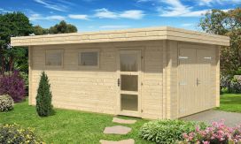 Holzgarage Brisbane | Flachdach | Doppelflügeltür | 2-fach verleimte Blockbohle 70mm | 358x569cm