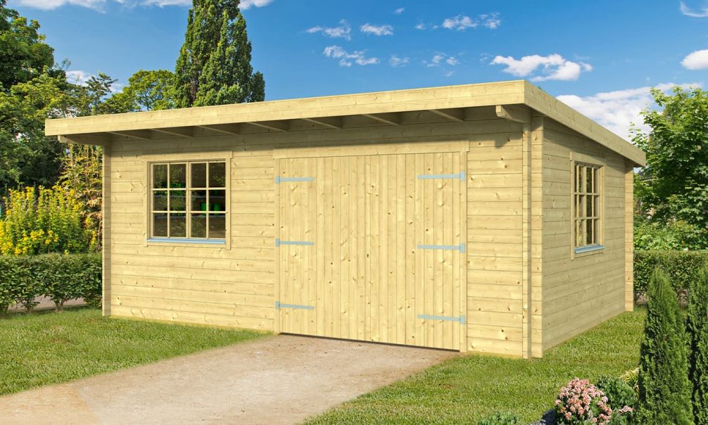 Holzgarage Leucate A | Pultdach | Werkstatt | Wandstärke 44mm | 578x398cm