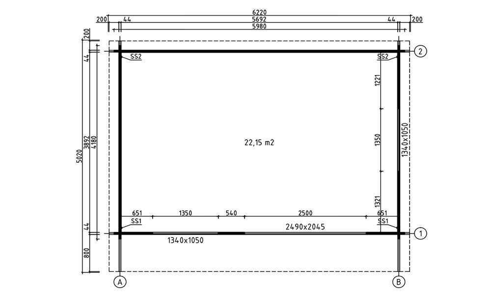 Holzgarage Leucate A | Pultdach | Werkstatt | Wandstärke 44mm | 578x398cm