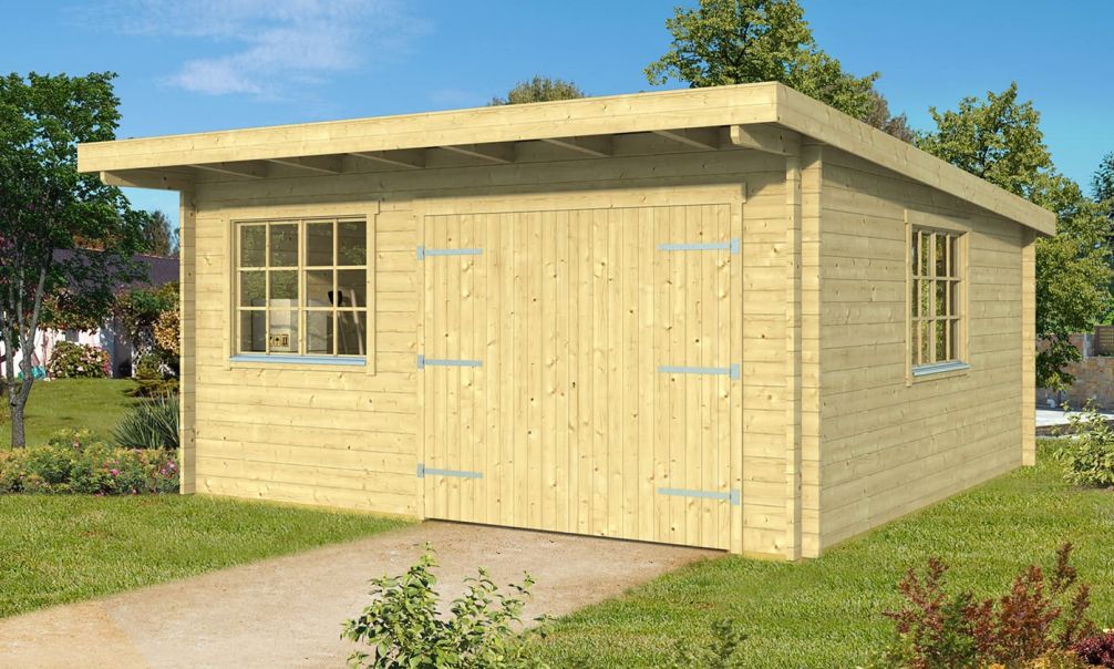 Holzgarage Leucate B | Pultdach | Werkstatt | Wandstärke 44mm | 488x488cm