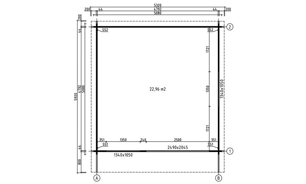 Holzgarage Leucate B | Pultdach | Werkstatt | Wandstärke 44mm | 488x488cm