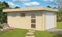 Holzgarage Brisbane | Flachdach | Motorisiertes Sektionaltor | 2-fach verleimte Blockbohlen 70mm | 358x569cm