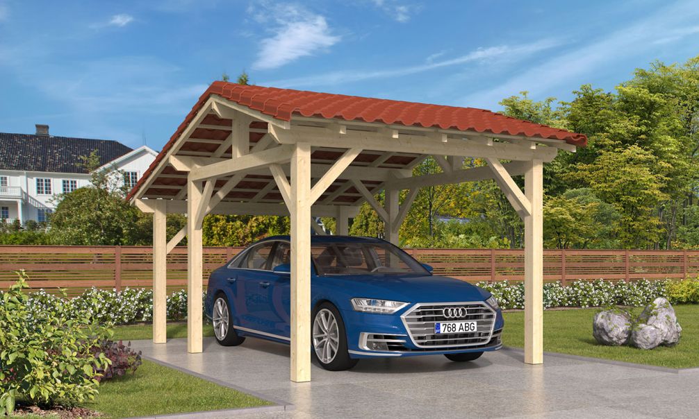 Einzel Carport Vincennes 14 | Holz-Nutzungsklasse 2 | Satteldak | Nordische Kiefer | 350x500cm