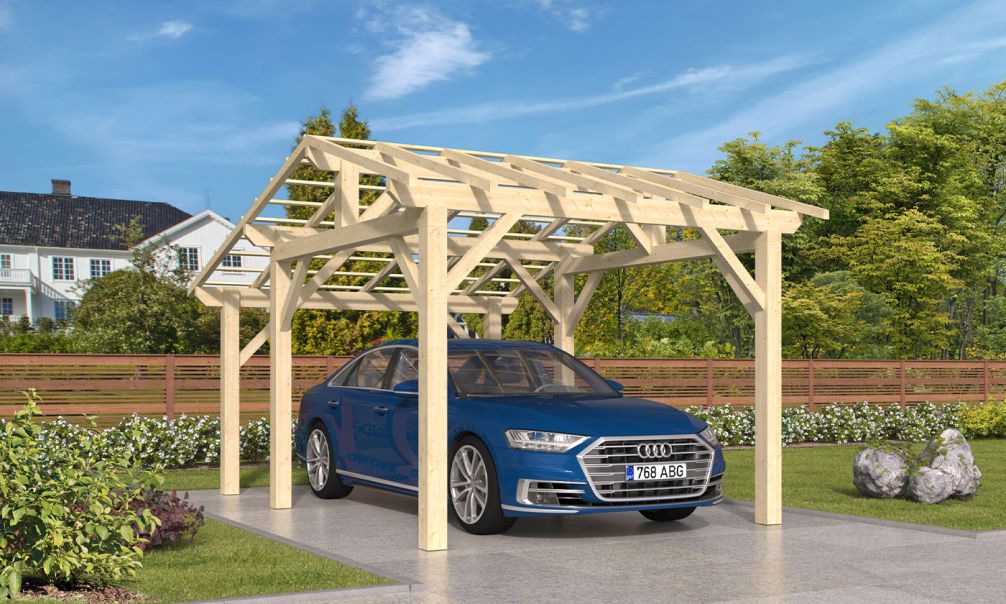 Einzel Carport Vincennes 14 | Holz-Nutzungsklasse 2 | Satteldak | Nordische Kiefer | 350x500cm