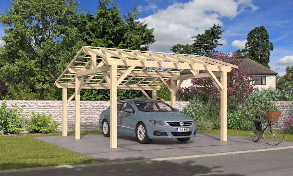 Einzelcarport Vincennes 18A | Holz-Nutzungsklasse 2 | Satteldak | Nordische Kiefer | 450x500cm