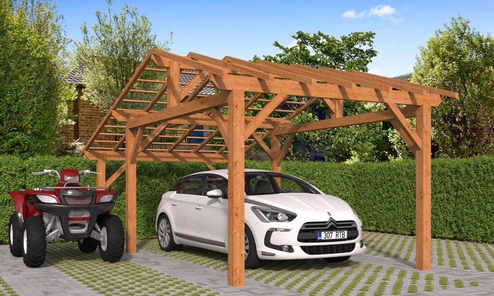 Einzelcarport Vincennes 18B | Holz-Nutzungsklasse 3 | Satteldak | Nordische Kiefer | 350x650cm