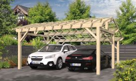 Doppelcarport Vincennes 23 | Holz-Nutzungsklasse 2 | Satteldak | Nordische Kiefer | 550x500cm