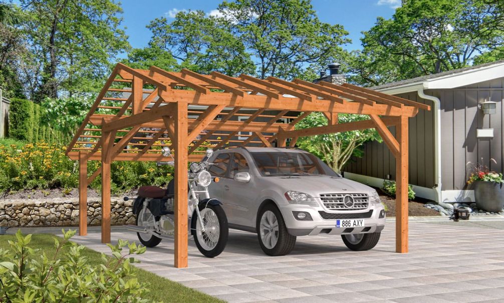 Doppelcarport Vincennes 24 | Holz-Nutzungsklasse 3 | Satteldak | Nordische Kiefer | 450x650cm