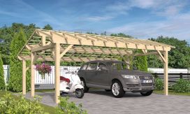 Doppelcarport Vincennes 27 | Holz-Nutzungsklasse 2 | Satteldak | Nordische Kiefer | 650x500cm