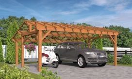 Doppelcarport Vincennes 27 | Holz-Nutzungsklasse 3 | Satteldak | Nordische Kiefer | 650x500cm