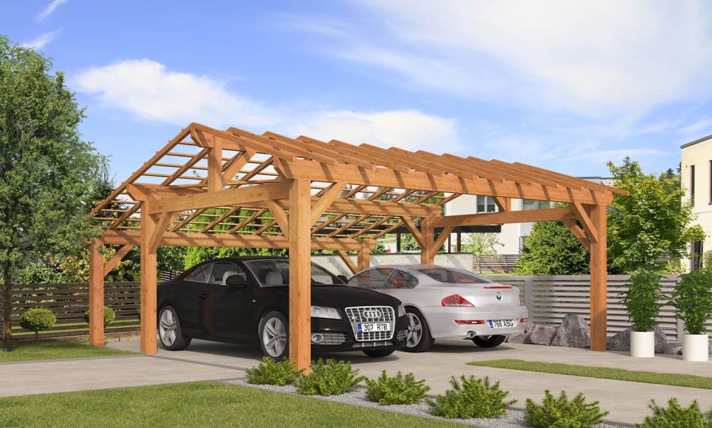 Doppelcarport Vincennes 36 | Holz-Nutzungsklasse 3 | Satteldak | Nordische Kiefer | 650x650cm