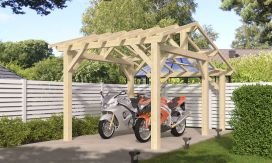 Einzelcarport Volcan 11 | Holz-Nutzungsklasse 2 | Satteldak | Nordische Kiefer | 484x300cm