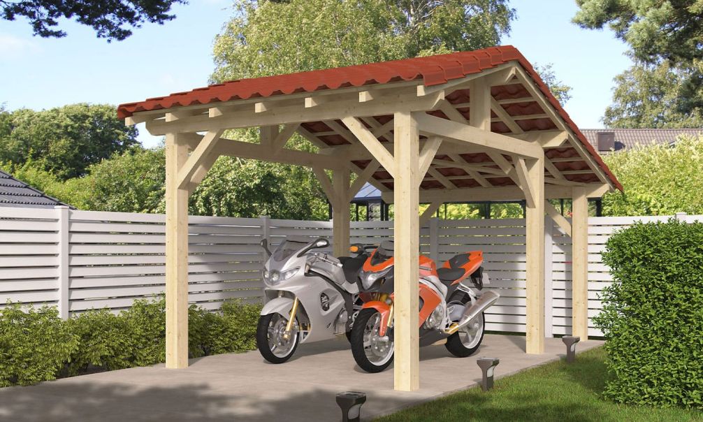 Einzelcarport Volcan 11 | Holz-Nutzungsklasse 2 | Satteldak | Nordische Kiefer | 484x300cm