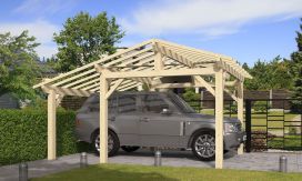 Einzelcarport Volcan 15 | Holz-Nutzungsklasse 2 | Satteldak | Nordische Kiefer | 400x484cm