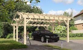 Doppelcarport Volcan 19 | Holz-Nutzungsklasse 2 | Satteldak | Nordische Kiefer | 500x484cm