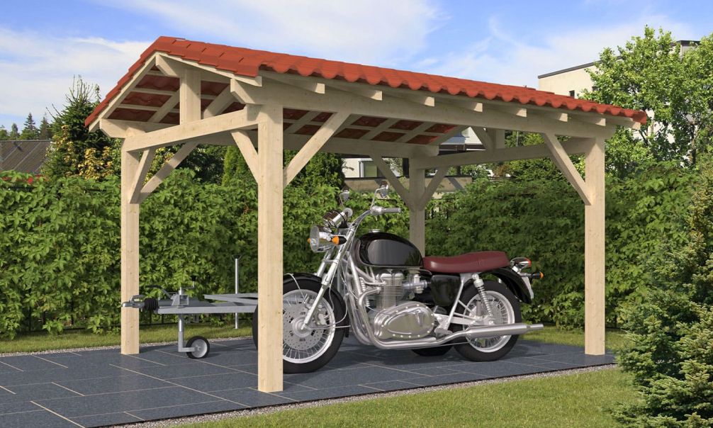 Einzelcarport Thionville 12 | Holz-Nutzungsklasse 2 | Satteldak | Nordische Kiefer | 350x450cm