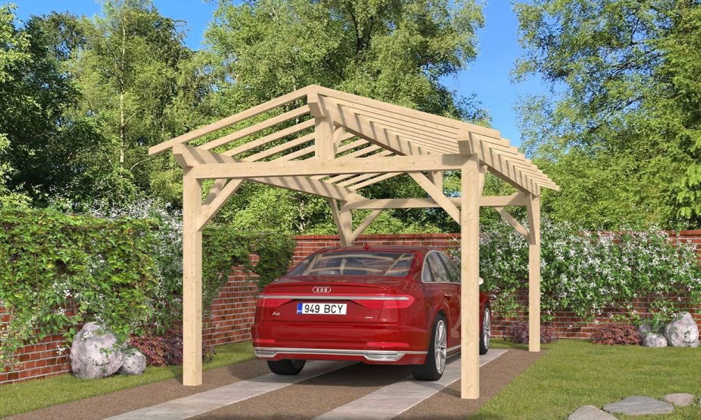 Einzelcarport Thionville 15 | Holz-Nutzungsklasse 2 | Satteldak | Nordische Kiefer | 350x550cm