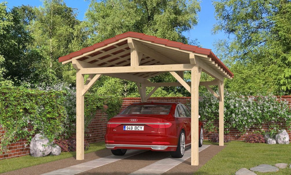 Einzelcarport Thionville 15 | Holz-Nutzungsklasse 2 | Satteldak | Nordische Kiefer | 350x550cm