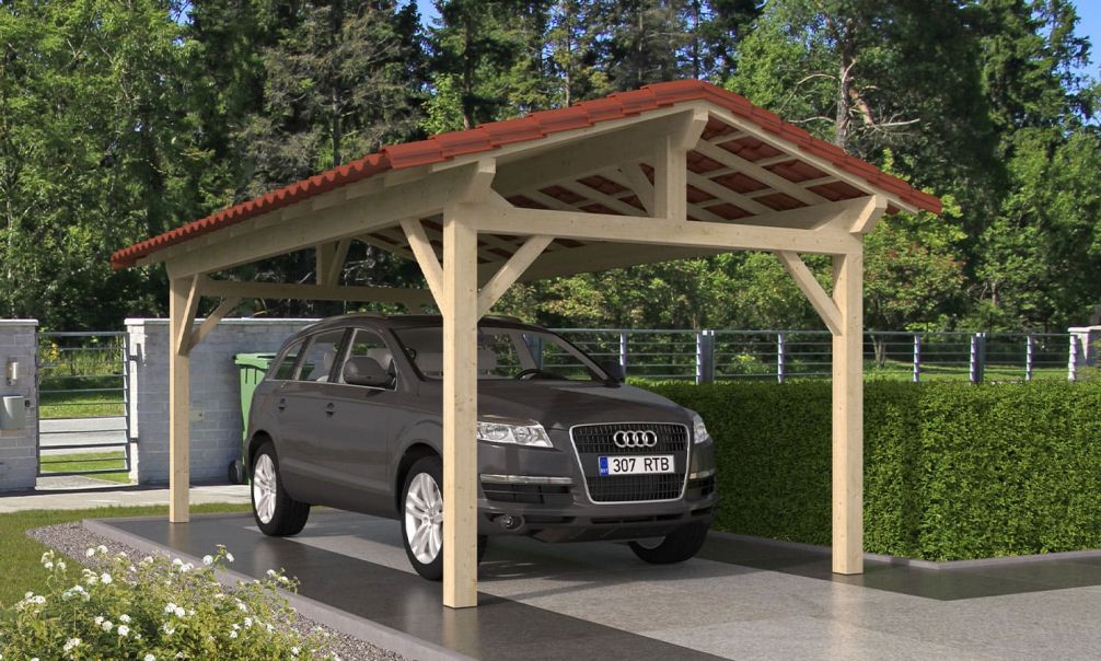 Einzelcarport Thionville 18 | Holz-Nutzungsklasse 2 | Satteldak | Nordische Kiefer | 350x650cm