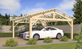 Doppelcarport Thionville 33 | Holz-Nutzungsklasse 2 | Satteldak | Nordische Kiefer | 650x600cm