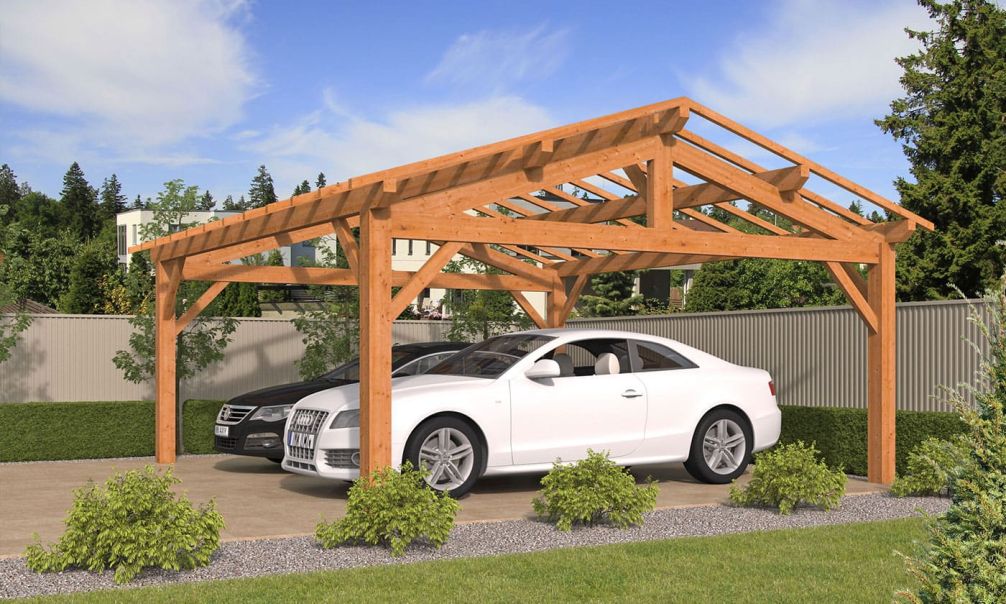 Doppelcarport Thionville 33 | Kesseldruckimprägniert | Satteldak | Nordische Kiefer | 650x600cm