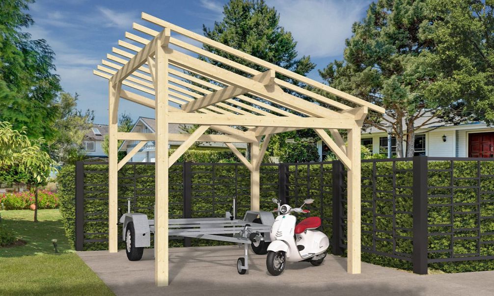 Einzelcarport Le Havre 12 | Holz-Nutzungsklasse 2 | Pultdach | Nordische Kiefer | 350x450cm