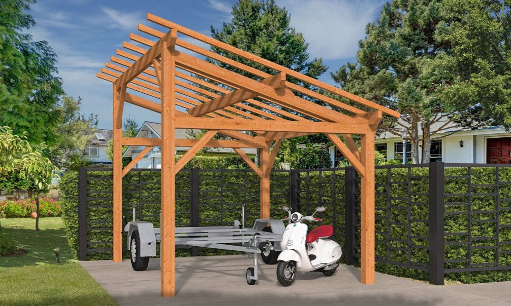 Einzelcarport Le Havre 12 | Schutz durch KDI | Pultdach | Nordische Kiefer | 350x450cm