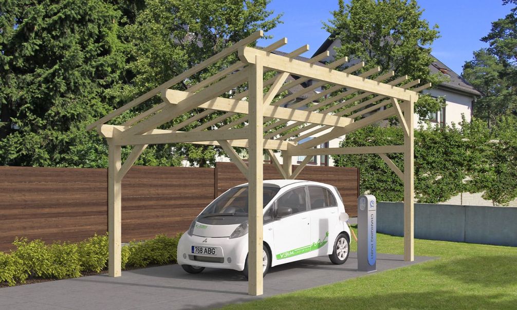 Einzelcarport Le Havre 15 | Holz-Nutzungsklasse 2 | Pultdach | Nordische Kiefer | 350x550cm