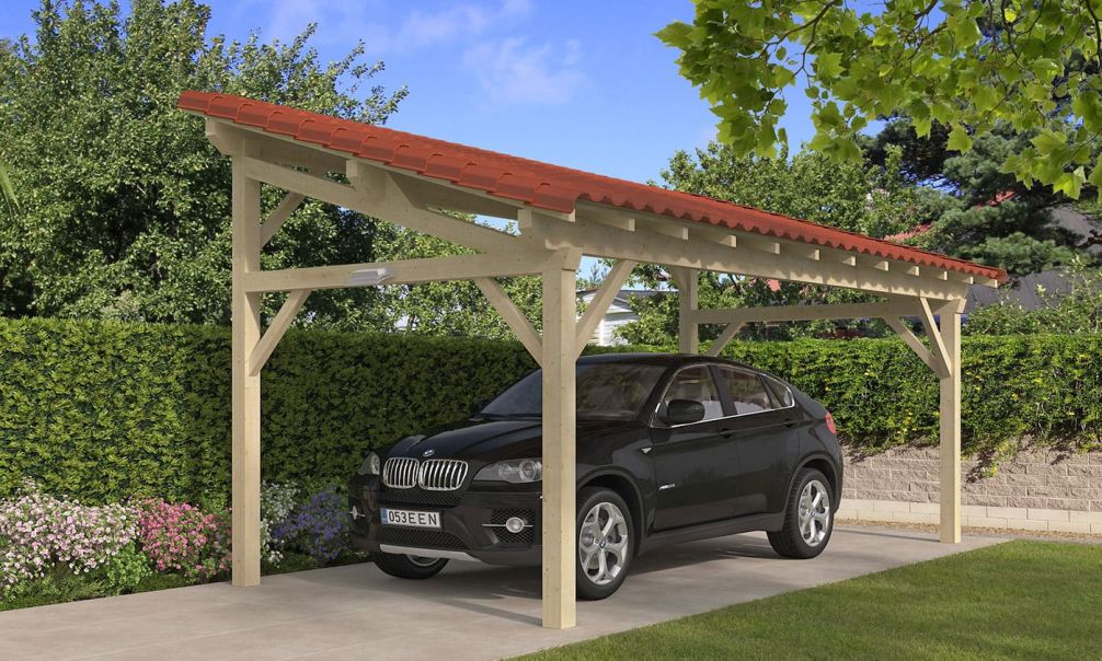 Einzelcarport Le Havre 18 | Holz-Nutzungsklasse 2 | Pultdach | Nordische Kiefer | 350x650cm