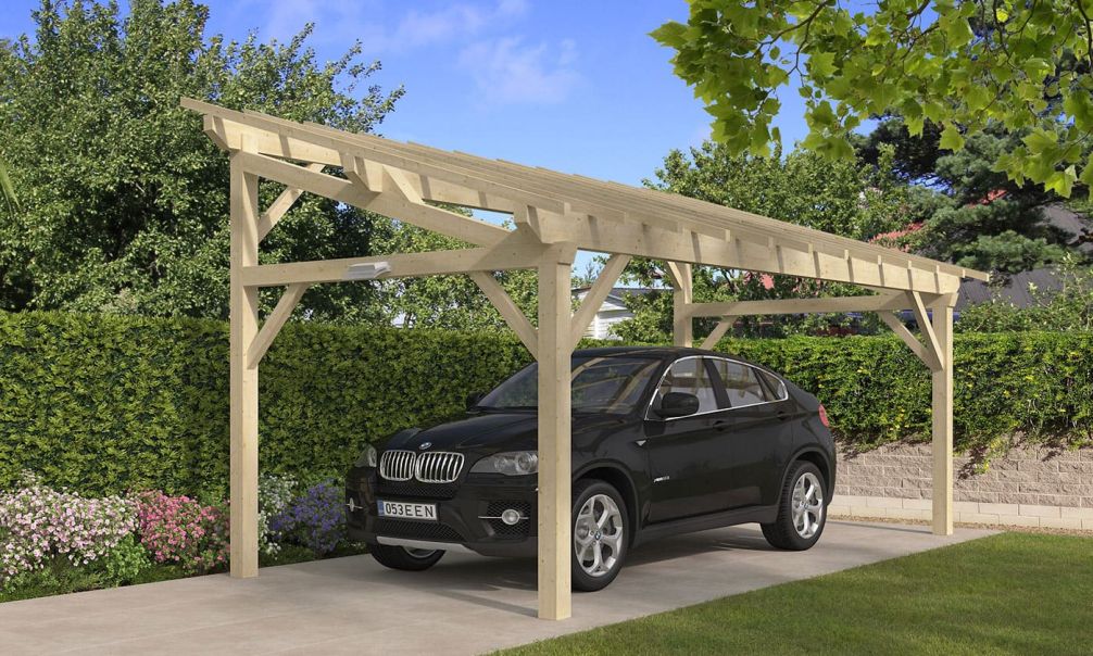 Einzelcarport Le Havre 18 | Holz-Nutzungsklasse 2 | Pultdach | Nordische Kiefer | 350x650cm