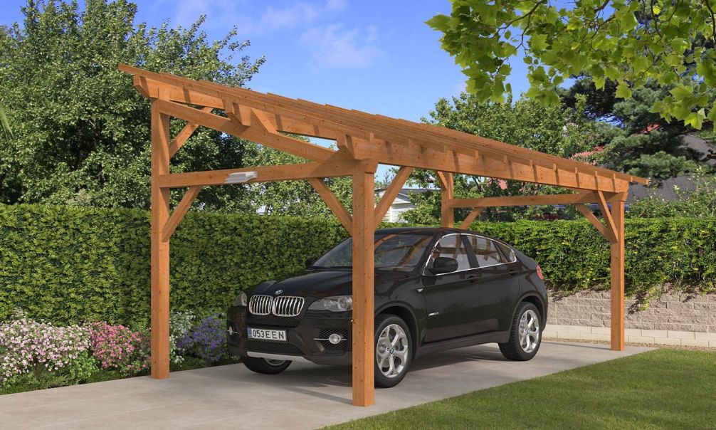 Einzelcarport Le Havre 18 | Schutz durch KDI | Pultdach | Nordische Kiefer | 350x650cm
