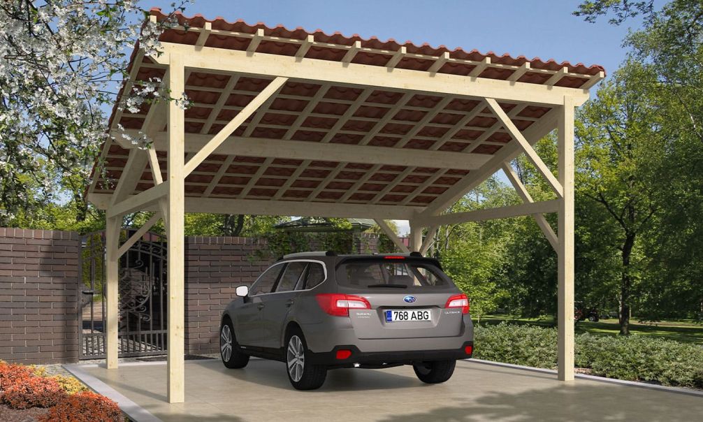 Doppelcarport Le Havre 20 | Holz-Nutzungsklasse 2 | Pultdach | Nordische Kiefer | 450x550cm