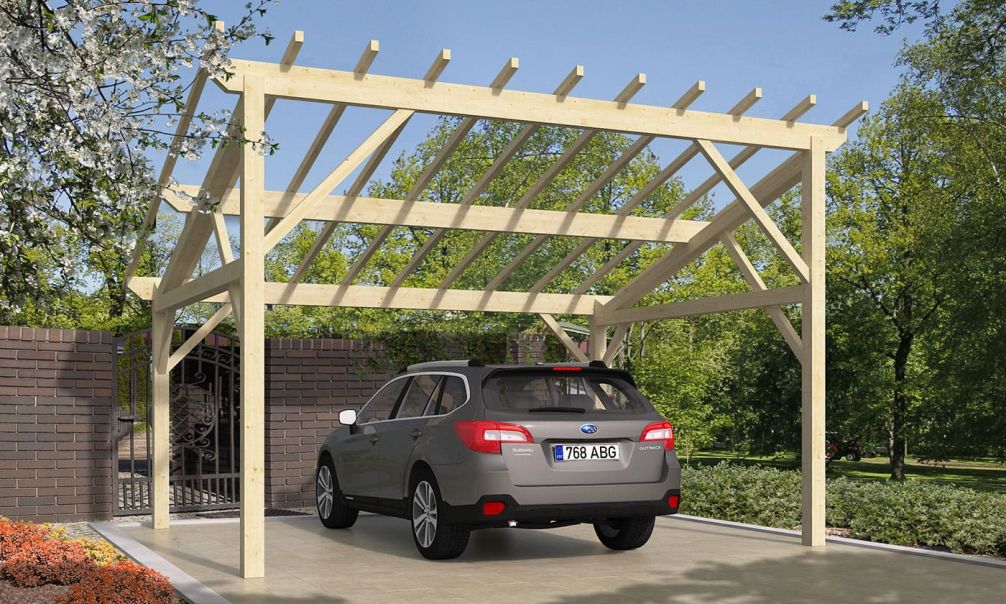 Doppelcarport Le Havre 20 | Holz-Nutzungsklasse 2 | Pultdach | Nordische Kiefer | 450x550cm