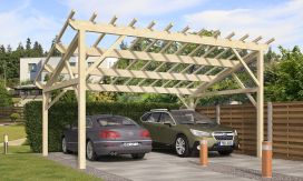 Doppelcarport Le Havre 24 | Holz-Nutzungsklasse 2 | Pultdach | Nordische Kiefer | 450x650cm