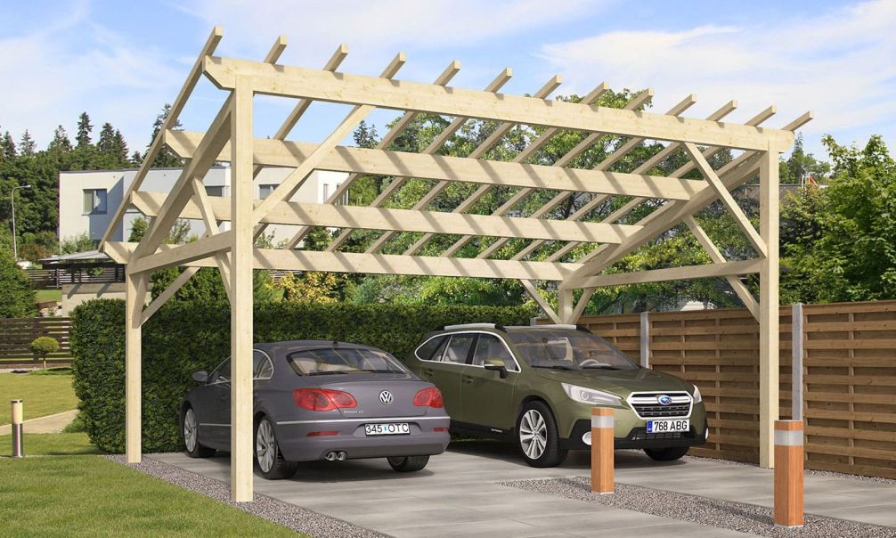 Doppelcarport Le Havre 24 | Holz-Nutzungsklasse 2 | Pultdach | Nordische Kiefer | 450x650cm