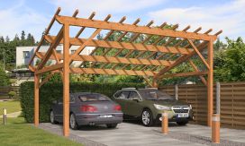 Doppelcarport Le Havre 24 | Schutz durch KDI | Pultdach | Nordische Kiefer | 450x650cm
