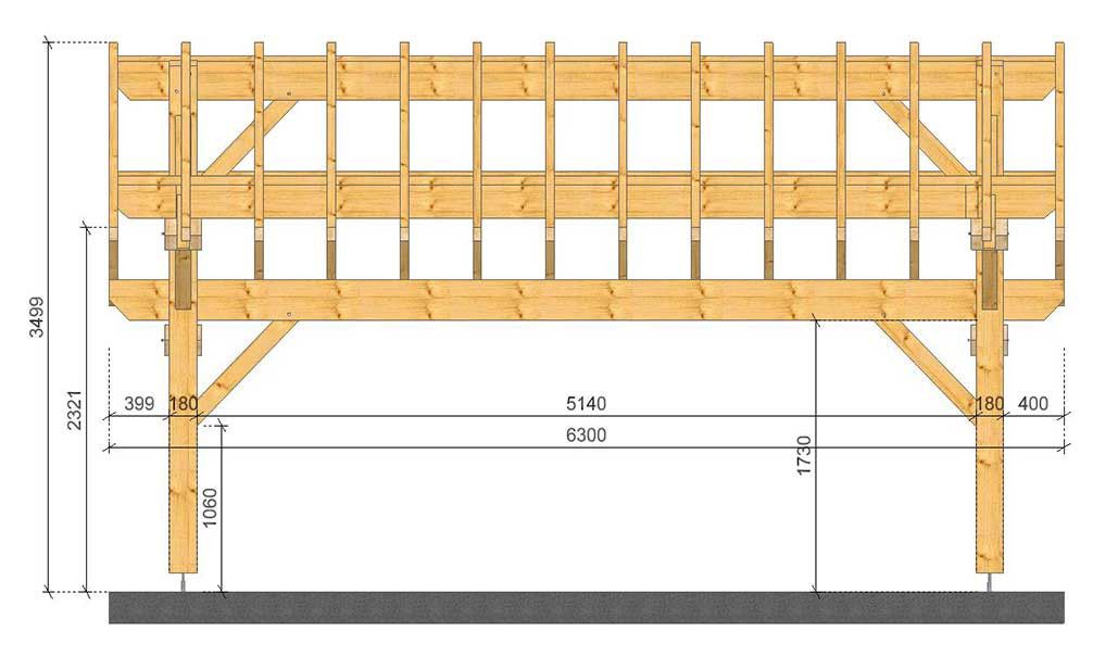 Doppelcarport Ixora | Satteldach | aus Douglasienholz | 630x541cm