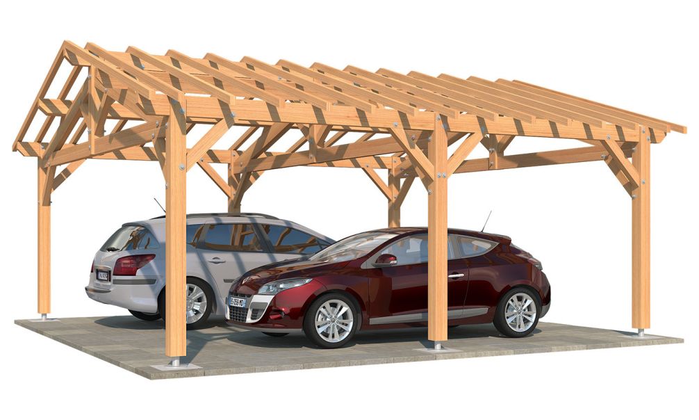 Doppelcarport Strélizia | Satteldach | aus Douglasienholz | 660x660cm