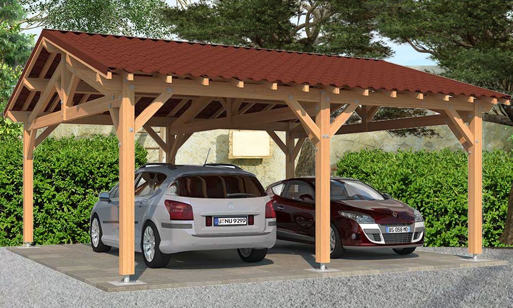Doppelcarport Strélizia | Satteldach | aus Douglasienholz | 660x660cm