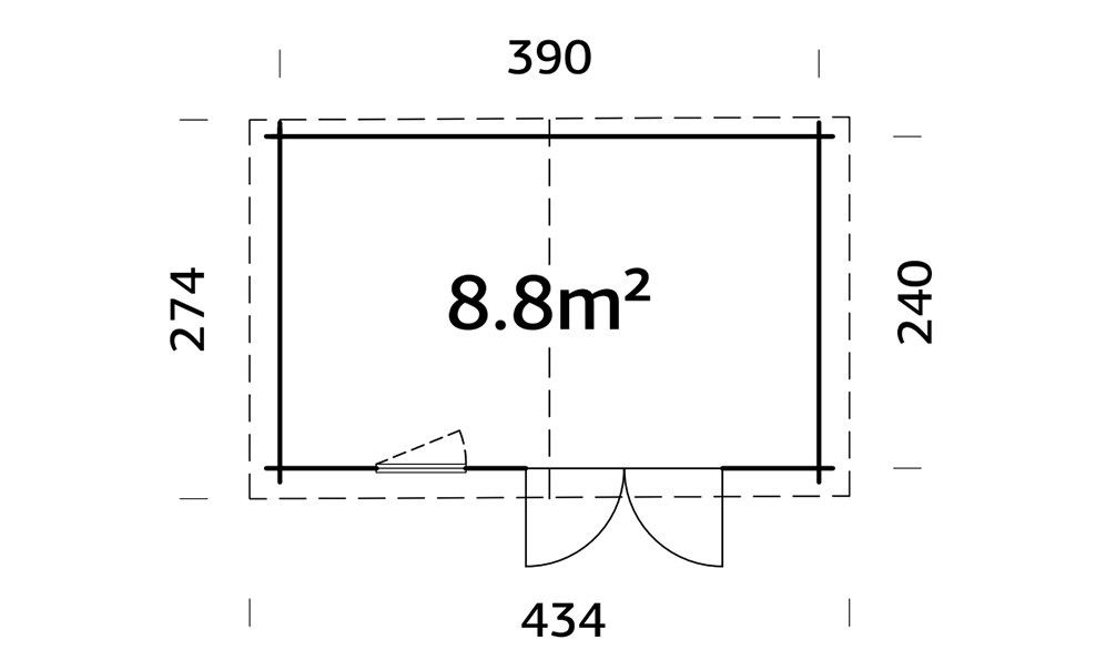 Gartenhaus Aubagne 9 | Satteldach | Wandstärke 44mm | 390x240cm