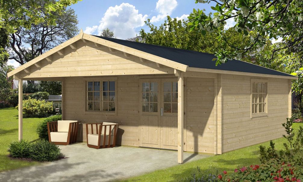 Gartenhaus Ardèche +  Schleppdach 200cm | Satteldach | Wandstärke 70mm | 578x578cm